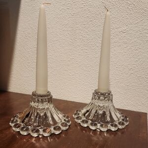 Anchor Hocking Silver Candle Holders with Reflective Glass Accents